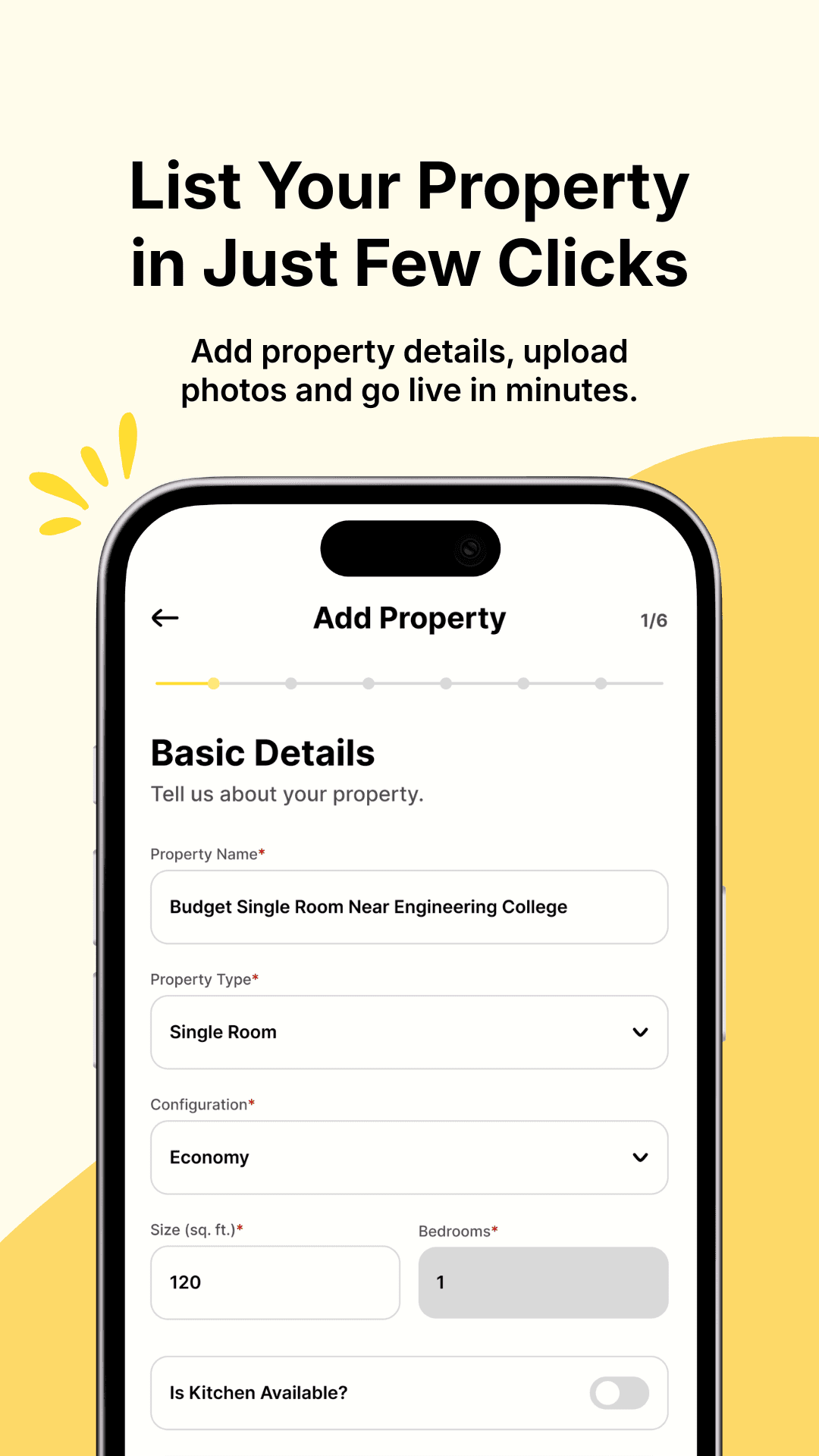 Add Property form with basic details step
