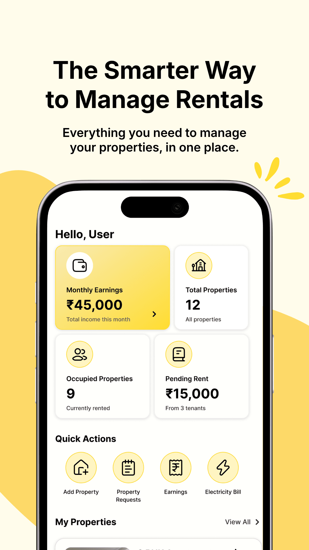 Dorleto landlord dashboard showing monthly earnings, total properties and pending rent